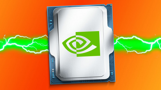 Nvidia está desarrollando un nuevo procesador para competir con Intel, AMD y Apple Ilustración de un chip de procesador con el logotipo de Nvidia en el centro, representando la posible entrada de Nvidia en el mercado de CPUs para PCs. El fondo es de color naranja brillante, y hay un efecto de rayos eléctricos verdes a ambos lados del chip, simbolizando la competencia con otros fabricantes de procesadores como Intel y AMD.