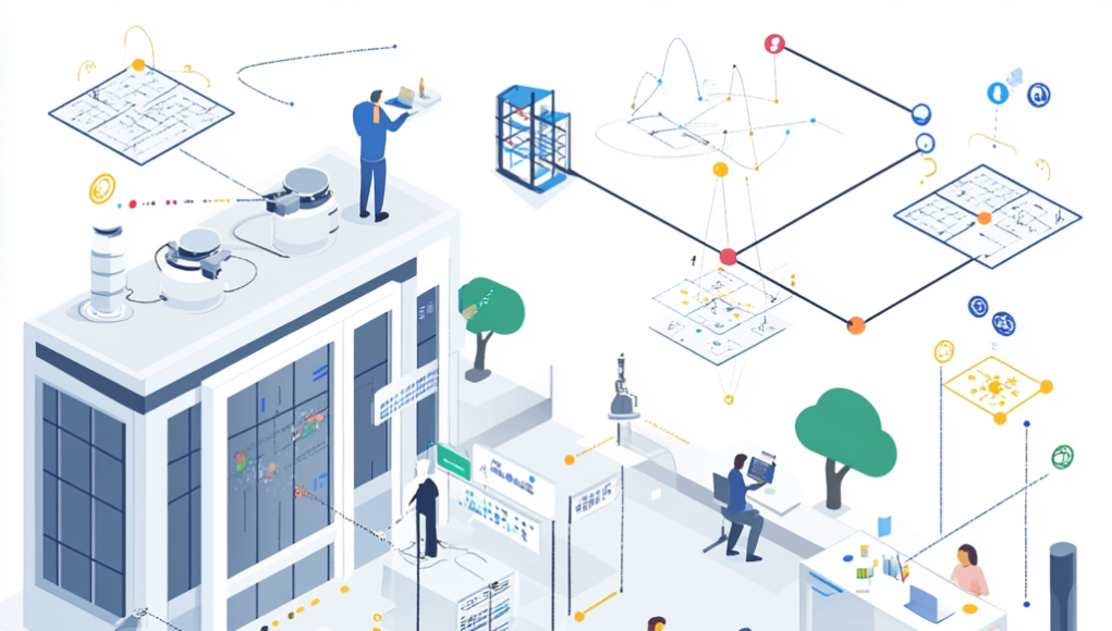 IA Un contraste entre un entorno corporativo de alta tecnología y una comunidad colaborativa de código abierto. A la izquierda, un edificio moderno con ventanales y equipos tecnológicos como servidores y antenas en el techo. Dentro, figuras trabajan en laboratorios controlados con pantallas y paneles avanzados, simbolizando grandes corporaciones tecnológicas. A la derecha, personas diversas colaboran en mesas compartidas al aire libre. Usan laptops y pizarras con diagramas, representando un enfoque más accesible y abierto. Arriba, líneas y nodos conectan elementos digitales, ilustrando el flujo de ideas e innovación. En el centro, se fusionan estos dos mundos con un diseño que simboliza la interacción entre lo corporativo y lo comunitario.