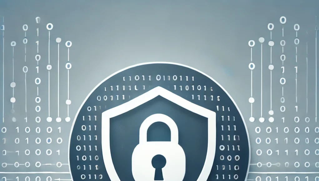 Ciberseguridad Ilustración minimalista de ciberseguridad. Un escudo con un icono de cerradura en el centro simboliza la protección digital. El fondo tiene un sutil patrón de código binario, representando la seguridad en el mundo tecnológico. Diseño limpio y moderno.