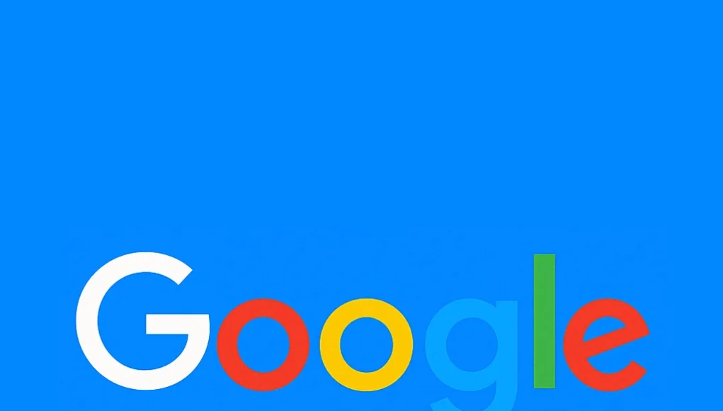 Logotipo de Google con sus colores característicos sobre un fondo azul vibrante.