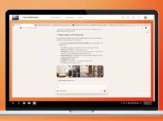 Microsoft Edge incorpora modo Copilot AI experimental con funciones avanzadas de navegación Pantalla de portátil mostrando una página web con recomendaciones de hotel en el navegador Microsoft Edge, sobre un fondo naranja degradado.