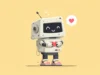 Hugging Face lanza robot de $299 que podría revolucionar la industria robótica Ilustración vectorial de un pequeño robot retro con pantalla sonriente que abraza un corazón rojo, acompañado de un globo de diálogo con un icono de corazón sobre un fondo beige claro.