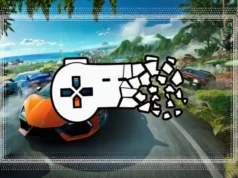 Accionistas de Ubisoft exigen respuesta a la campaña Stop Killing Games tras el cierre de The Crew Un videojuego de carreras con autos deportivos corriendo por una carretera tropical, sobre la cual se superpone un icono de control de videojuego fragmentándose en piezas, simbolizando la desaparición o eliminación de juegos. La imagen transmite la idea de videojuegos que están siendo descontinuados o retirados.