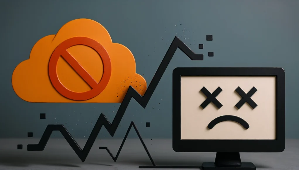 Gráfico de línea en color verde que representa la disponibilidad del servicio entre las 11:00 y las 17:00, mostrando caídas pronunciadas por debajo del 50% entre las 11:30 y las 13:00, y otra caída destacada alrededor de las 15:00 antes de recuperarse.