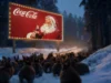 Coca-Cola presenta su nuevo anuncio navideño generado por IA con resultados visuales pobres Un grupo numeroso de conejos en un bosque nevado observa una gran valla publicitaria iluminada que muestra a Papá Noel sosteniendo una botella de Coca-Cola. La escena ocurre al atardecer o de noche, con nieve cubriendo el suelo y árboles alrededor, y una luz cálida proveniente del cartel que contrasta con el entorno frío.