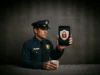 GrapheneOS tachado de «elección de criminales» en Francia tras fallar la policía en descifrar un teléfono Google Pixel Un agente de policía uniformado sostiene un teléfono móvil que muestra un icono de candado sobre un escudo, simbolizando la seguridad y el cifrado. El oficial está sentado frente a una mesa, con gesto serio, en un entorno oscuro y neutro.