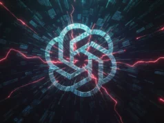OpenAI prepara publicidad en ChatGPT según una filtración interna Logo de OpenAI brillando en tonos azulados en el centro de una composición digital oscura, rodeado de líneas de energía rojas y destellos que se expanden hacia fuera, evocando una sensación de poder, intensidad y actividad tecnológica.