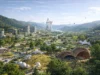 Un multimillonario quiere reinventar los Apalaches con una ambiciosa ciudad utópica Vista panorámica de una ciudad futurista integrada en un valle montañoso de los Apalaches, con edificios modernos rodeados de amplias zonas verdes, parques y senderos peatonales. En el centro destaca una torre arquitectónica vanguardista, mientras personas caminan por espacios públicos, pabellones orgánicos y áreas recreativas, con colinas boscosas al fondo y un cielo despejado que refuerza la idea de sostenibilidad y vida comunitaria.