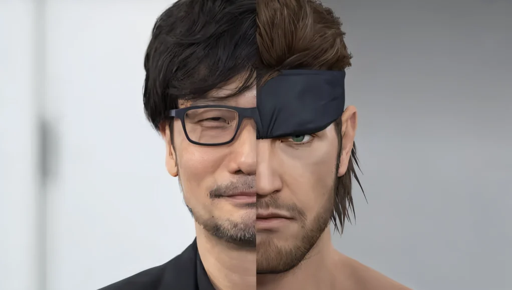 Retrato dividido de un hombre, con la mitad izquierda mostrando un aspecto realista con gafas y la mitad derecha un estilo de personaje de videojuego con parche en el ojo, contrastando identidad real y representación digital.